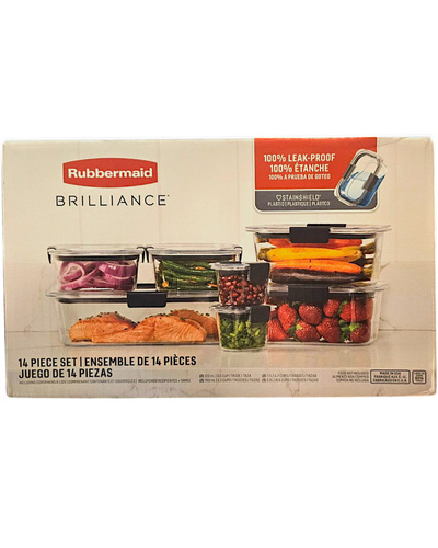 Rubbermaid Brilliance 7 szt. - Zestaw plastikowych pojemników z pokrywkami do przechowywania żywności 