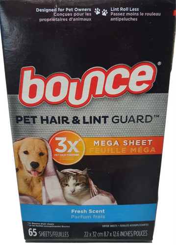 Bounce Pet Hair & Lint Guard Fresh Scent 65 szt. - Chusteczki do suszarek