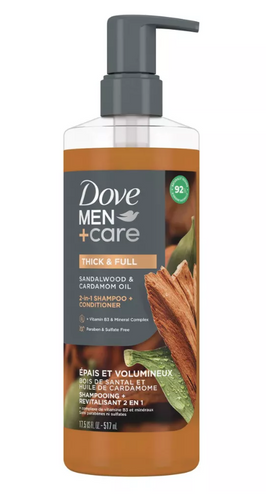 Dove Men+Care Thick & Full Sandalwood & Cardamom Oil 517 ml - Szampon i odżywka do włosów dla mężczyzn 2 w 1