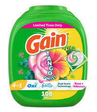Gain Tango Twist Rose + Hibiscus 108 szt.- Kapsułki żelowe do prania tkanin