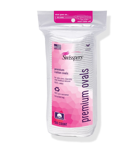 Swisspers Premium Cotton Ovals 50 szt.- Hipoalergiczne płatki kosmetyczne