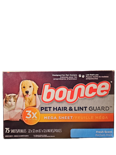 Bounce Pet Hair & Lint Guard Fresh Scent 75 szt. - Chusteczki zapachowe do suszarek