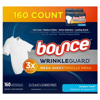 Bounce Wrinkle Guard Outdoor Fresh 160 szt. - Chusteczki zapachowe do suszarek