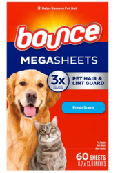 Bounce Mega Sheets Pet Hair & Lint Guard Fresh Scent 60 szt.- Chusteczki zapachowe do suszarek