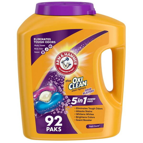 Arm&Hammer 5-in-1 Power Paks Odor Blasters 92 szt. - Uniwersalne kapsułki do prania tkanin