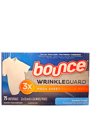 Bounce Wrinkle Guard Outdoor Fresh 75 szt.- Chusteczki zapachowe do suszarek