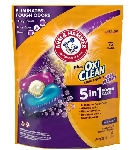 Arm&Hammer 5-in-1 Power Paks Odor Blasters 72 szt.- Uniwersalne kapsułki do prania tkanin